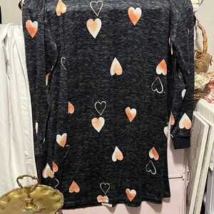 Dark Gray almost black  with hearts & long sleeves night gown/sleepwear